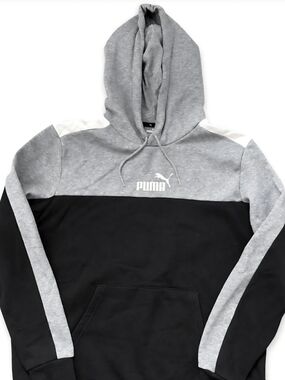 Puma Men’s Grey, Black and White Colorblock Pullover Hoodie